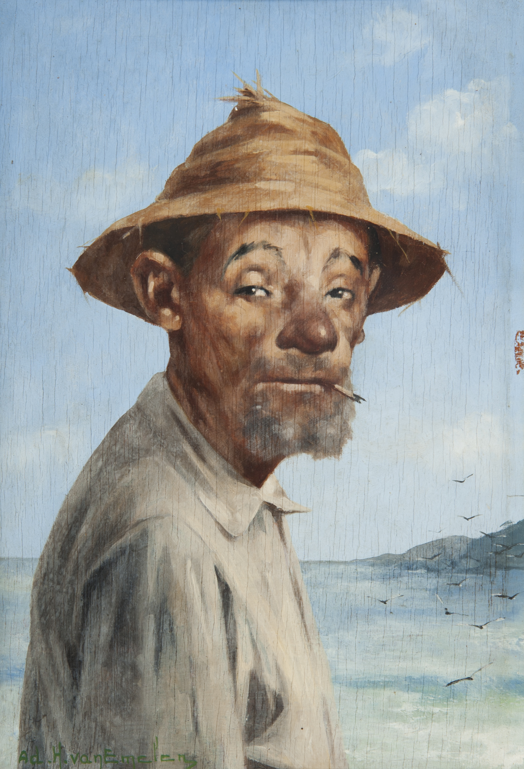 Imagem de referência de Homem com Chapéu e Cigarro de Palha, descrito nos dados abertos como pintura de Adrian Henri Vital van Emelen‎