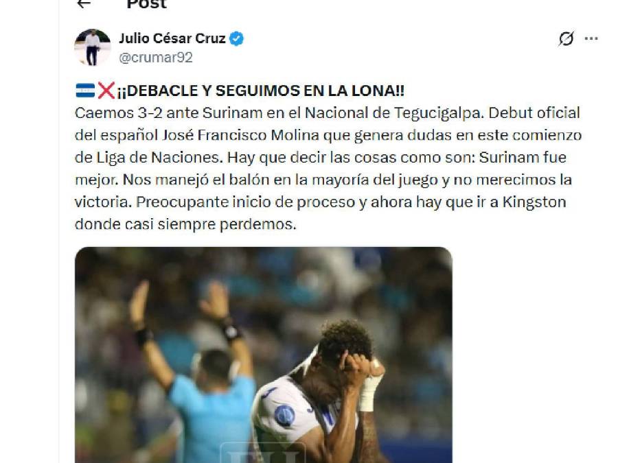 Cansaço, apontam dois e uma preocupação após a dolorosa derrota de Honduras contra Suriname.