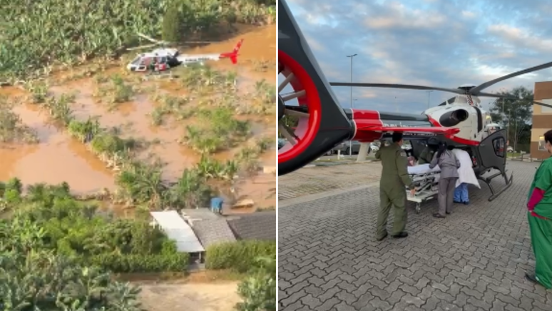 Homem de 100 anos é resgatado de helicóptero após ficar ilhado por chuvas no interior de SP