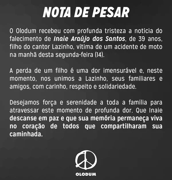 Músico do Olodum, Lazinho perde filho em acidente de moto na Bahia