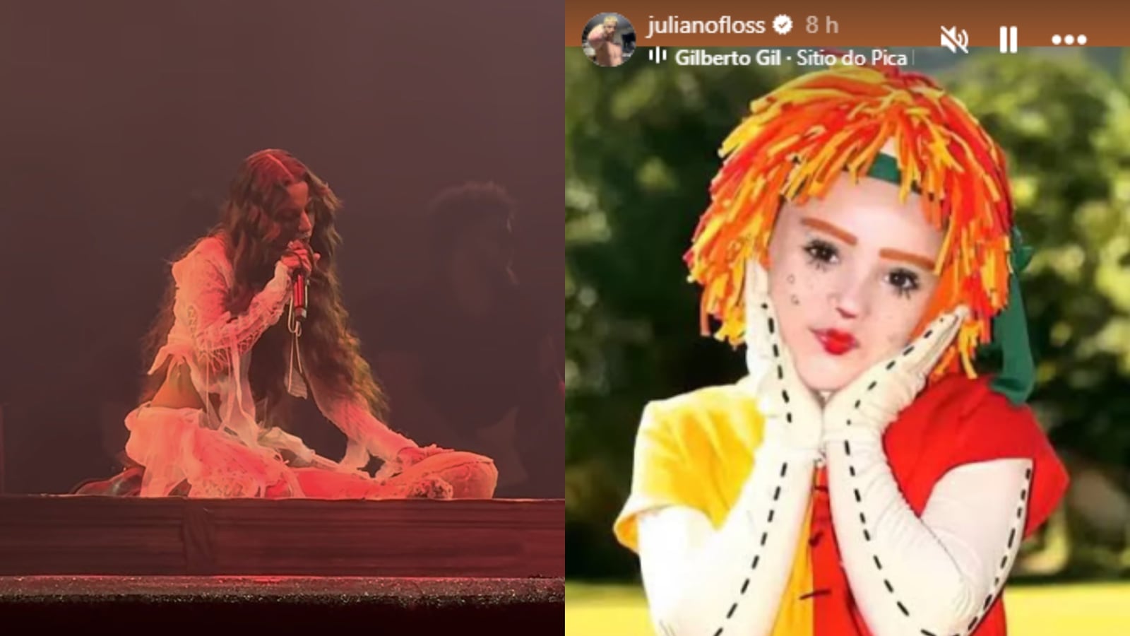 Marina Sena destruiu boneco de pano no palco e Juliano Floss postou foto de Emília Reprodução/X/@@vlucasrocha; Reprodução/Instagram/@julianofloss