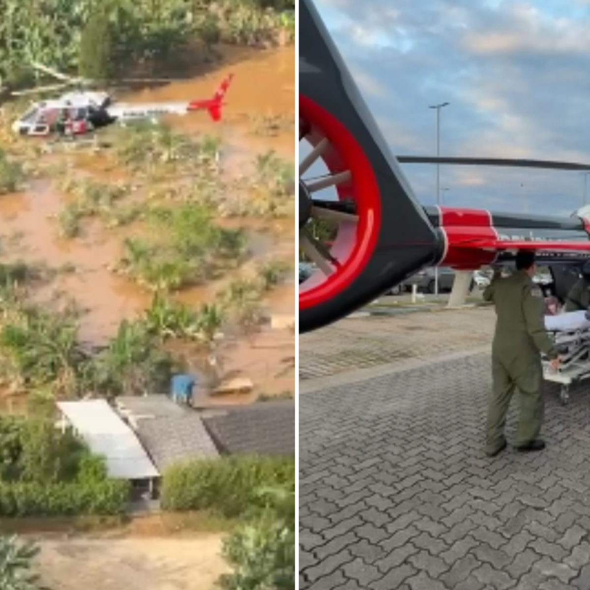 Homem de 100 anos é resgatado de helicóptero após ficar ilhado por chuvas no interior de SP