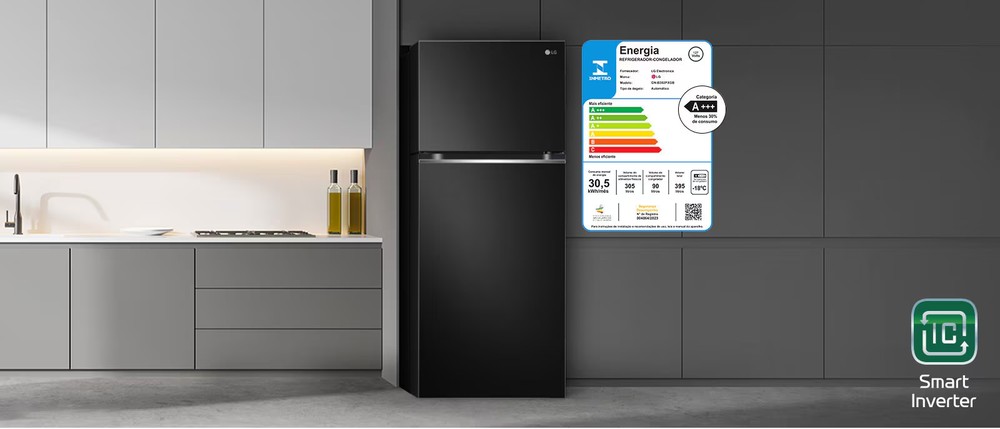 A LG possui modelos Frost Free com capacidade de 375 litros classificados com o Selo Procel Ouro — Foto: Divulgação/LG