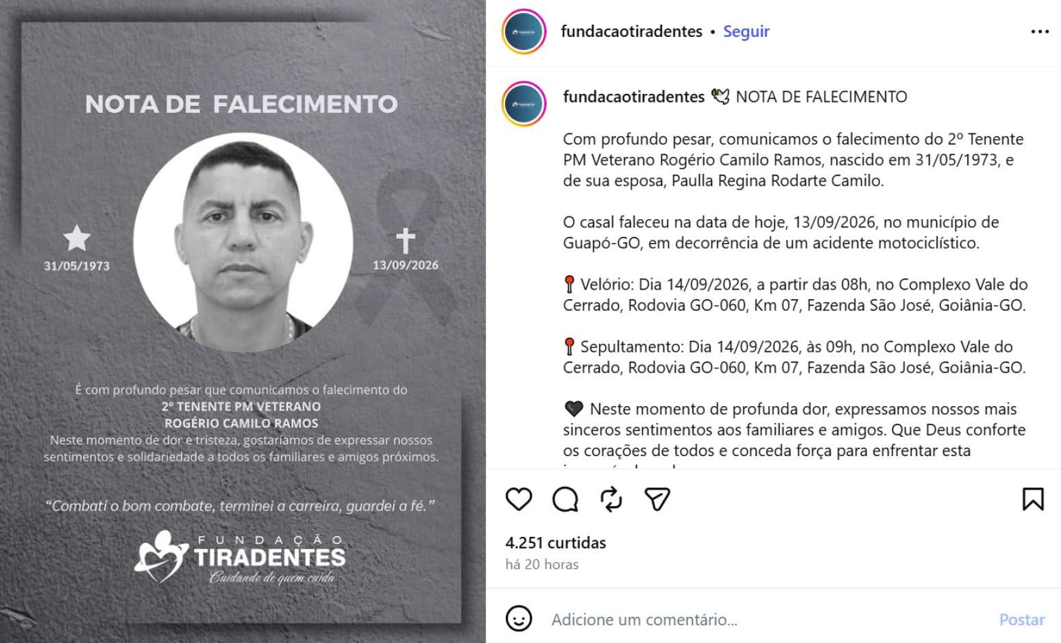 Funda&ccedil;&atilde;o lamenta partida de Rog&eacute;rio