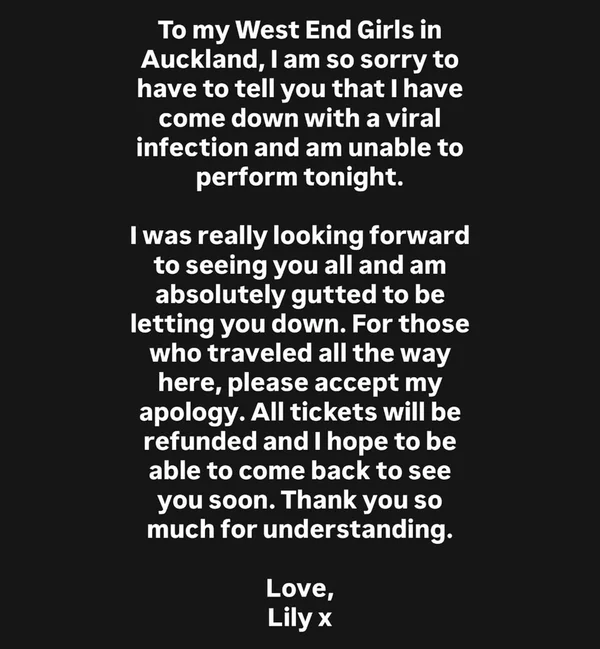 Lily Allen cancela show após diagnóstico de infecção viral: "Arrasada"