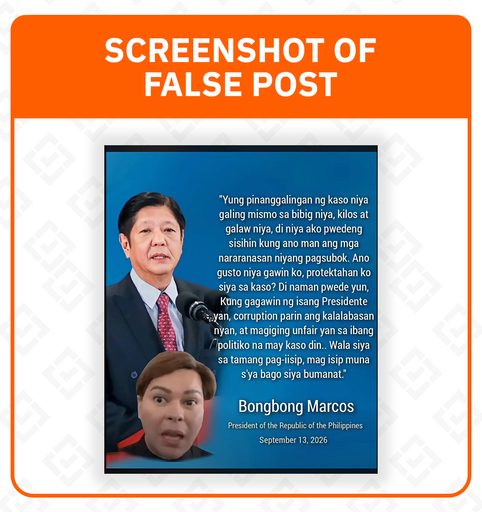 VERIFICAÇÃO DE FATOS: Marcos Jr. não disse que proteger a VP Duterte de seu caso é 'corrupção'