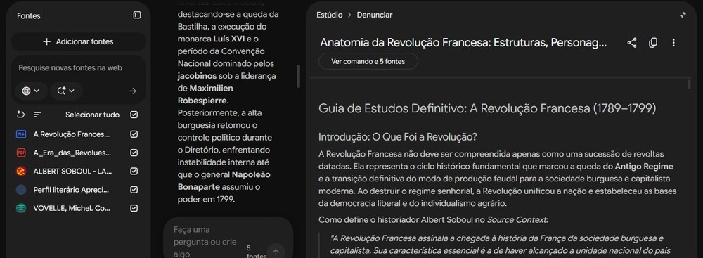 Guia de estudos gerado com as fontes no Gemini Notebook — Foto: Diedrich Bader/TechTudo