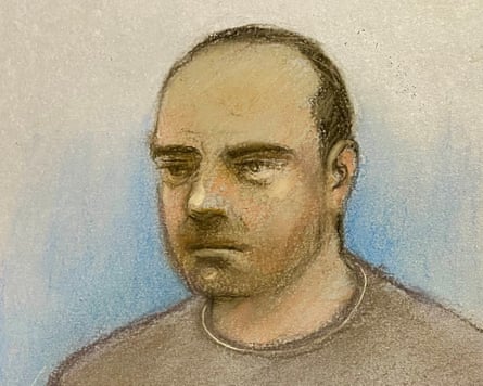 Court artist sketch of Farhad Javadi Manesh appearing via videolink at the Old Bailey in London in March.