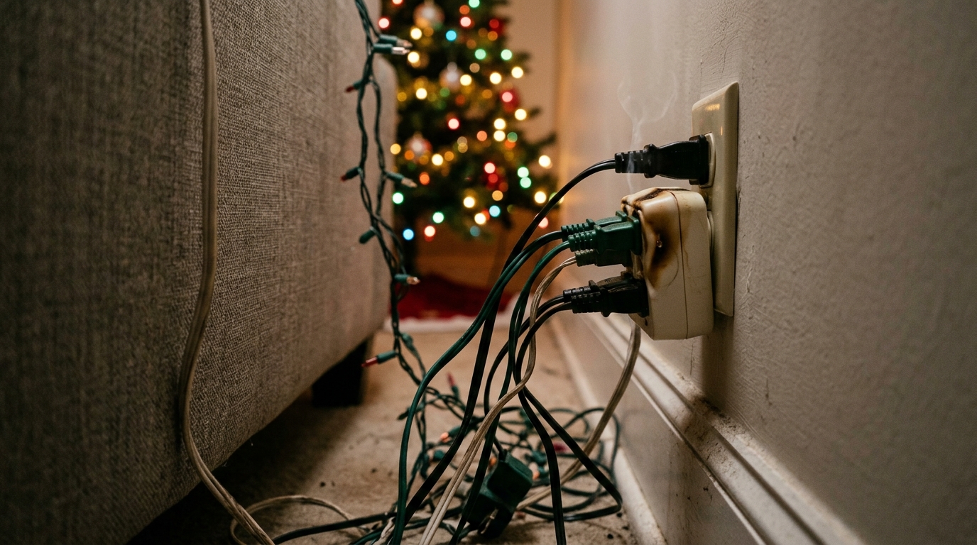 Eletricista repete o mesmo alerta todo Natal: pisca-pisca ligado no benjamim com outros aparelhos pode superaquecer a tomada
