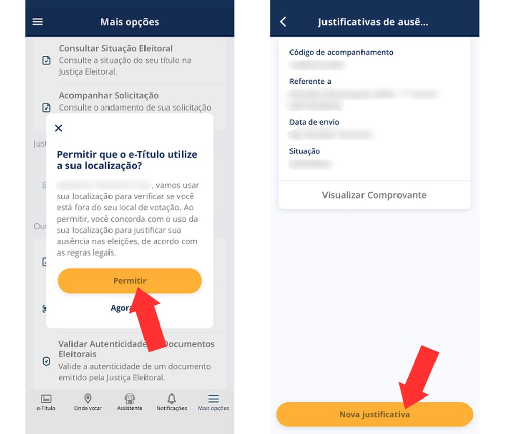 É importante lembrar que a justificativa é individual para cada turno — Foto: Reprodução/Mariana Tralback