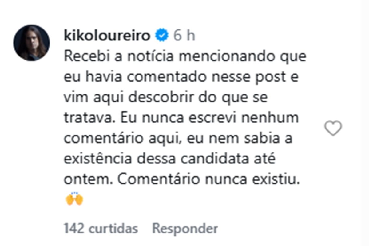 Print mostra comentário de Kiko Loureiro, ex-músico do Angra - Metrópoles